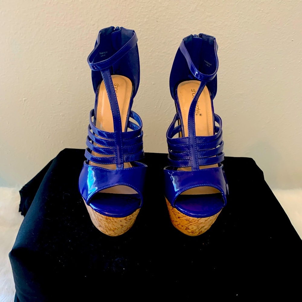 Blue Cork Wedge Sandals